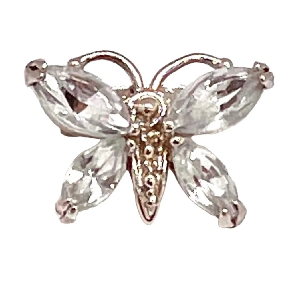 Vintage Butterfly Brooch Clear Glass Gemstone Pin SilverTone Moth Pin Estate